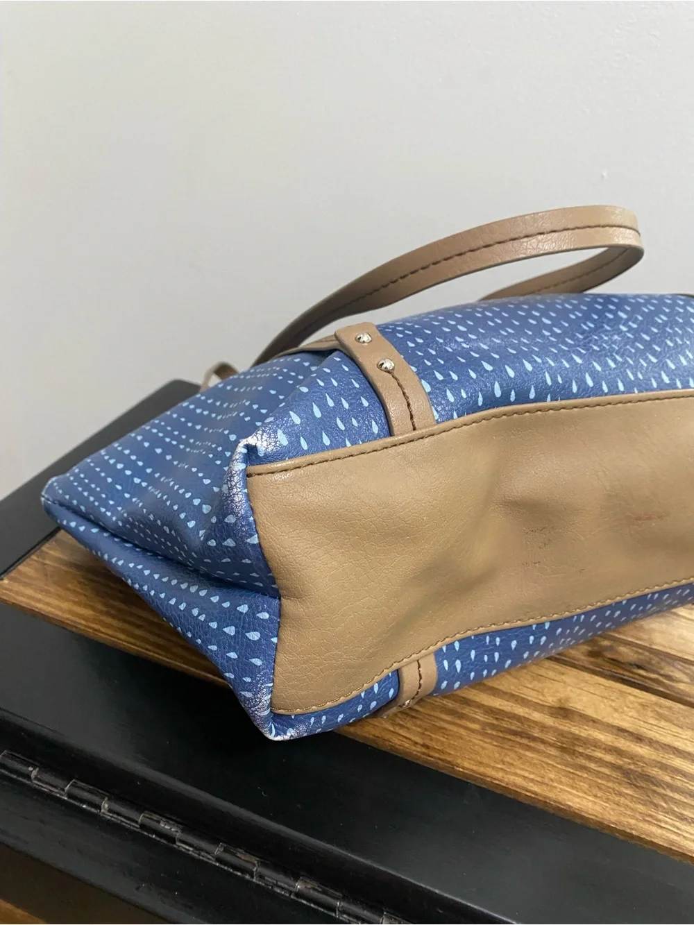Relic Blue Printed Tote Bag with Tan Straps